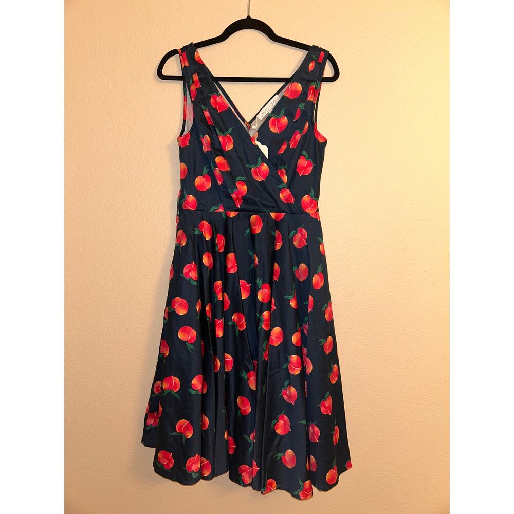 Miss Lulo Peach Print Whimsical CottageCore Surplice Cotton Midi Dress